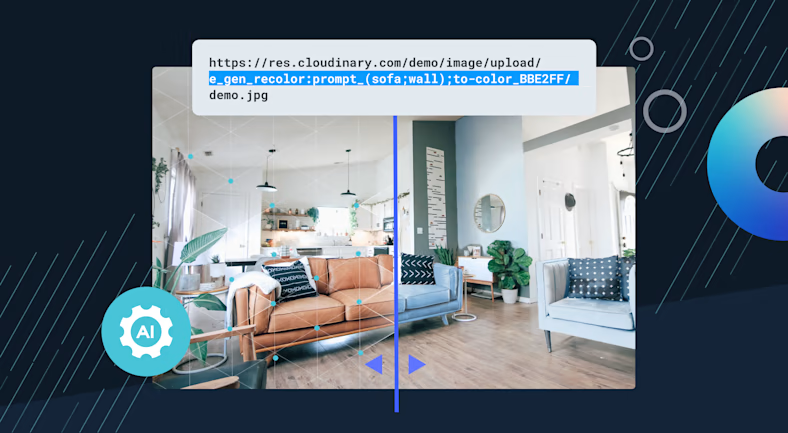 Image of a living room with the decor being changed using AI.