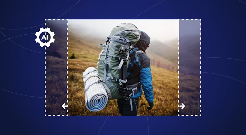 Image of a photo of a hiker. The photo's aspect ratio is being expanded horizontally.