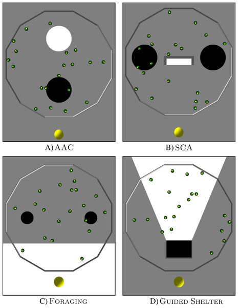 Arena layouts for the four missions.