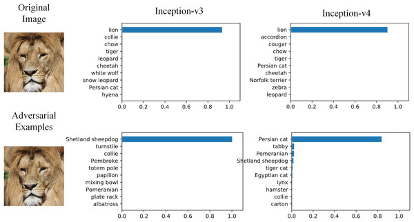 Adversarial examples effect on image classification models.