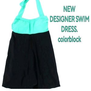 Flash sale 🧜‍♀️ NWT -halter swimdress  aqua black. Gorgeous 😍 Designer.