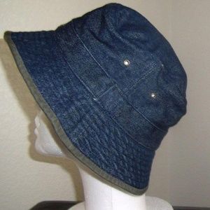 Vintage Bucket Denim Blue Green Cotton Hat Cap