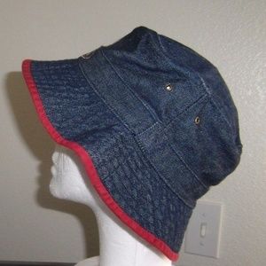 Vintage Bucket Denim Blue Red Cotton Hat Cap