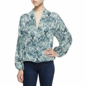 Haute Hippie Tapestry Floral Silk Faux Wrap Blouse