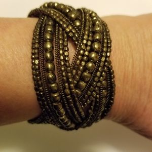 EUC Brown Gold Beaded Cuff Bracelet