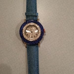 Denim and Crystal Watch