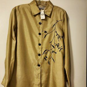 Brownstone Studio Gold Button Down Blouse M NWT