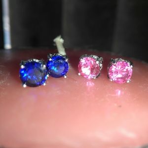 2 Pairs~Sterling Silver CZ Fancy Earrings