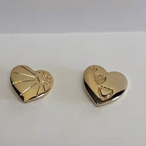 2 VARIETY CLUB Heart Pins Gold Tone Brooch Inner Hearts & Love Burst