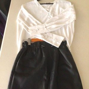 Faux leather black midi skirt