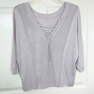 LA Made 3/4 Sleeve Deep V Tie Back Knit Top