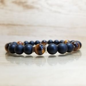 Tiger Eye & Black Onyx Beaded Gemstone Bracelet