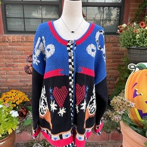 Cardigan Bay • Hand Knitted • Sweater • 2X-Large • Blue/Red • Cowboy/ Hearts