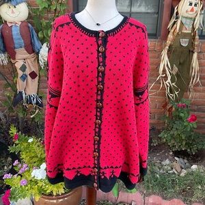 Cardigan Bay • Hand Knitted • Red/ Black • Sweater • Size 2X-Large