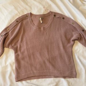 misia blush pink large knitted sweater with bronze buttons down arms crop