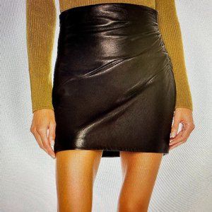 The Sei Ruched Leather Mini Skirt - Black