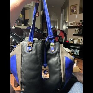 Gussaci Blue/Black/Grey Large Satchel with Magnetic and 2 Sections Zip Closure