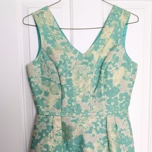 Tahari dress in aqua/gold print