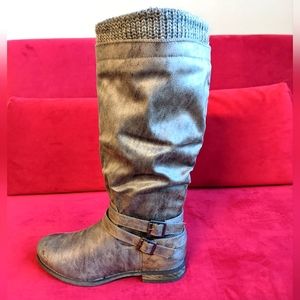 Taupe Knit Trim Slouch Knee Boot