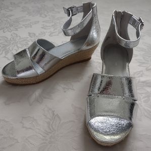 New Espadrille wedge silver metallic faux leather