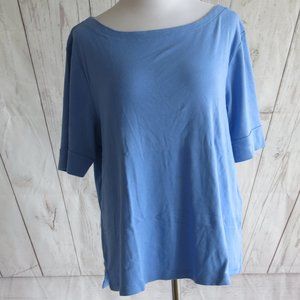 Chico's Blue Boatneck 100% Cotton 3/4 Sleeve Top Blouse - Size 3