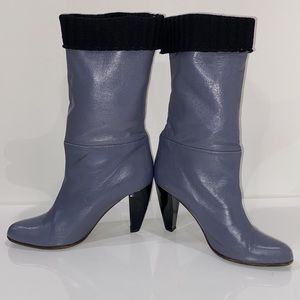 Marni blue gray leather mid calf 4”heeled boots, sweater lined & cuffed Size 37