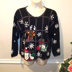 Vintage Mandal Bay Peeking Santa & Friends "Ugly Christmas" Cardigan Sweater