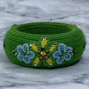 Tarina Tarantino Green Crocheted Bangle Bracelet