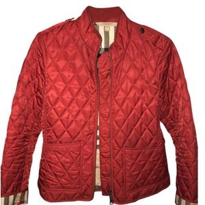 Burberry Brit Poppy Red Edgefield Quilted Front Zip Jacket