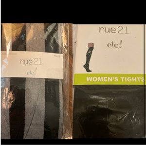 Rue 21 black sheer opaque moon and stars faux garter & stripe tights