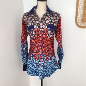 Vintage Western Style Rockabilly Pearl Snap Front Floral Shirt