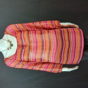 Charter Club sz L Striped Long Sleeve Sheer Blouse