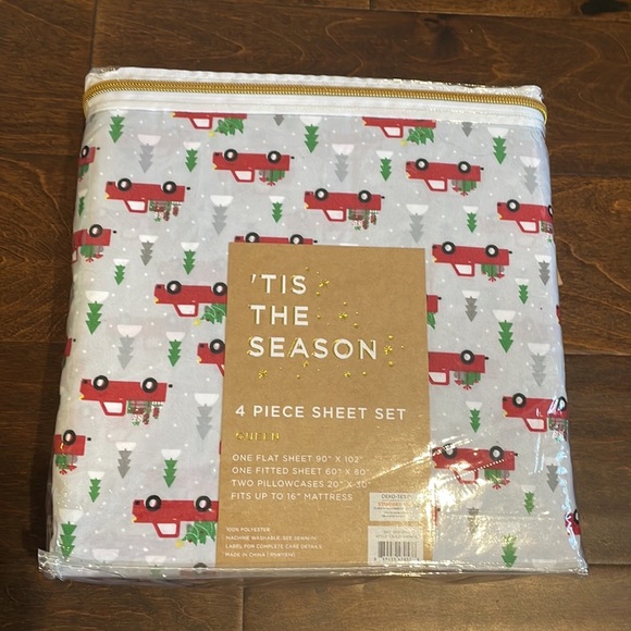 New Tis the Season 3 Piece Queen Christmas Tree Holiday Red Truck  Bed Sheet Set - Picture 1 of 5