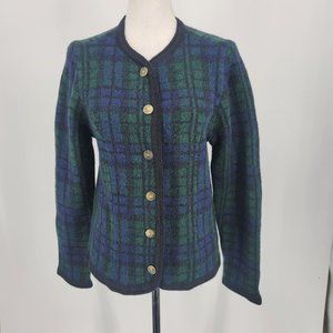 Alexandra Bartlett Wool Plaid Cardigan Sweater Button Front Women's Medium