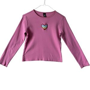 GAP Girls Heart Motif Pink Long Sleeve T-Shirt XL