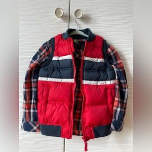 Red vest and red - blue plaid button down shirt boys’ Orchestra matching set.