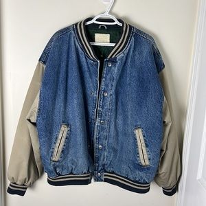 Vintage Boyfriend Guilted lined Denim Utility Varsity  Patchwork Jacket Size XL