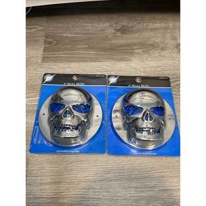 Two 4" Round Chrome Bezels w Skulls for Truck, Trailer LED Lights