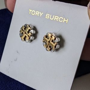 Tory Burch 2 tone logo earrings