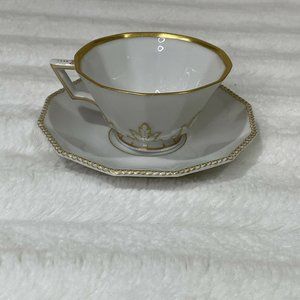 NYMPHENBURG Bavaria Germany PERL PEARL GOLD 1 Set Tea Cup & Saucer Vinta…