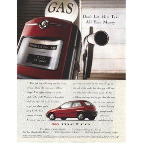 Geo Metro by GM 1997 Vintage Print Ad Red Hatchback Good Gas Mileage  Small Car