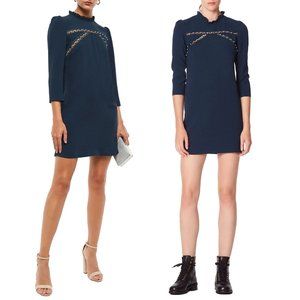 🎈H P🎈 NEW! SANDRO Hugo Faux Pearl-embellished Cloqué Mini Dress In Storm Blue