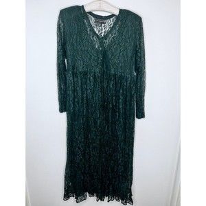 Nostalgia Dark Green Long Sleeve Lace Maxi Dress Grunge Gothic Academia Small