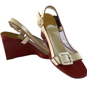 Cole Haan red and white sling back wedge shoe Sz 7