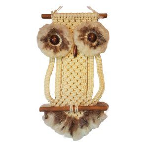 Vintage 1970s Macrame Owl Wall Hanging