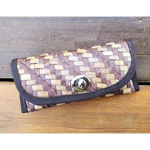 Woven Two-Tone Straw w/ Canvas Trim Clutch Bag Wallet