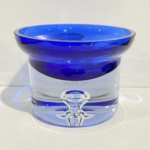 Block Stockholm Votive Candle Holder Cobalt Blue Bubble Blown Glass Open Pontil