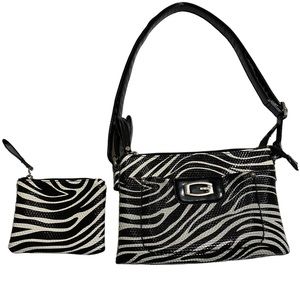 Gussaci Animal Zebra Striped Pattern Double Zip Shoulder Bag Purse With Wallet