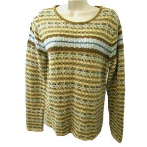 Norton Studio Fair Isle Sweater Sz Med Wool Angora Blend Brown Striped Pullover