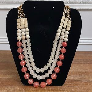 Triple Strand Translucent Coral and Frosted Lucite Necklace